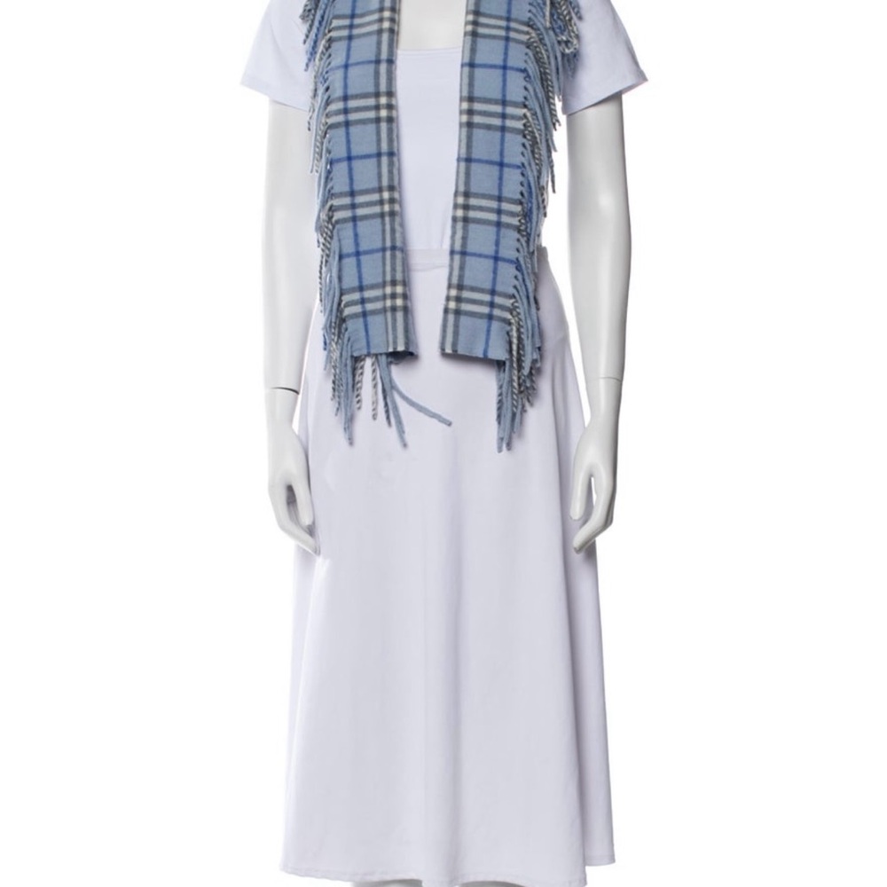 Burberry Gray and Blue Plaid Cashmere Scarf